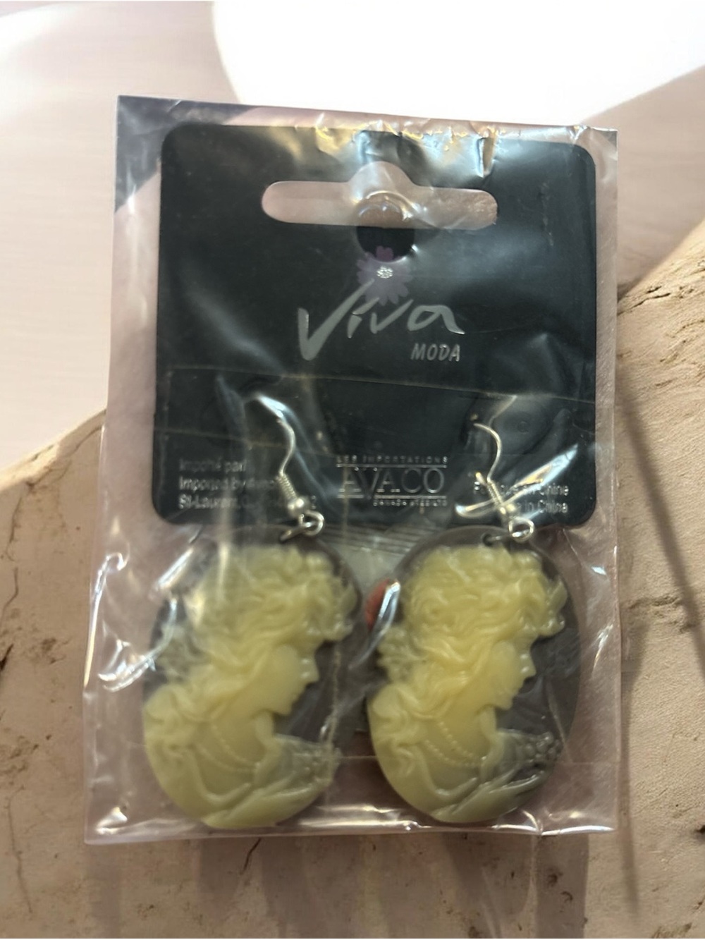 Yellow Cameo Profile Drop Earrings